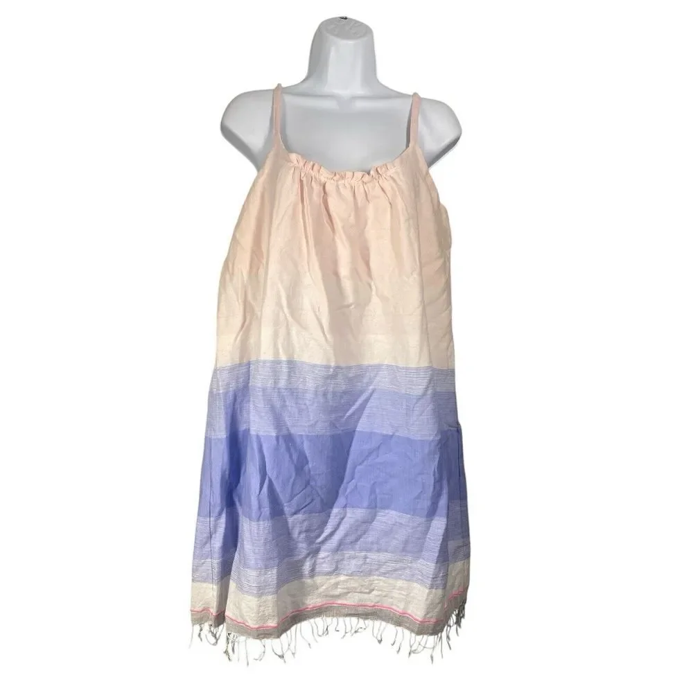 LEMLEM Womens Jelba Fringed Striped Cotton Mini Dress‎ Pastel Pink Size Small